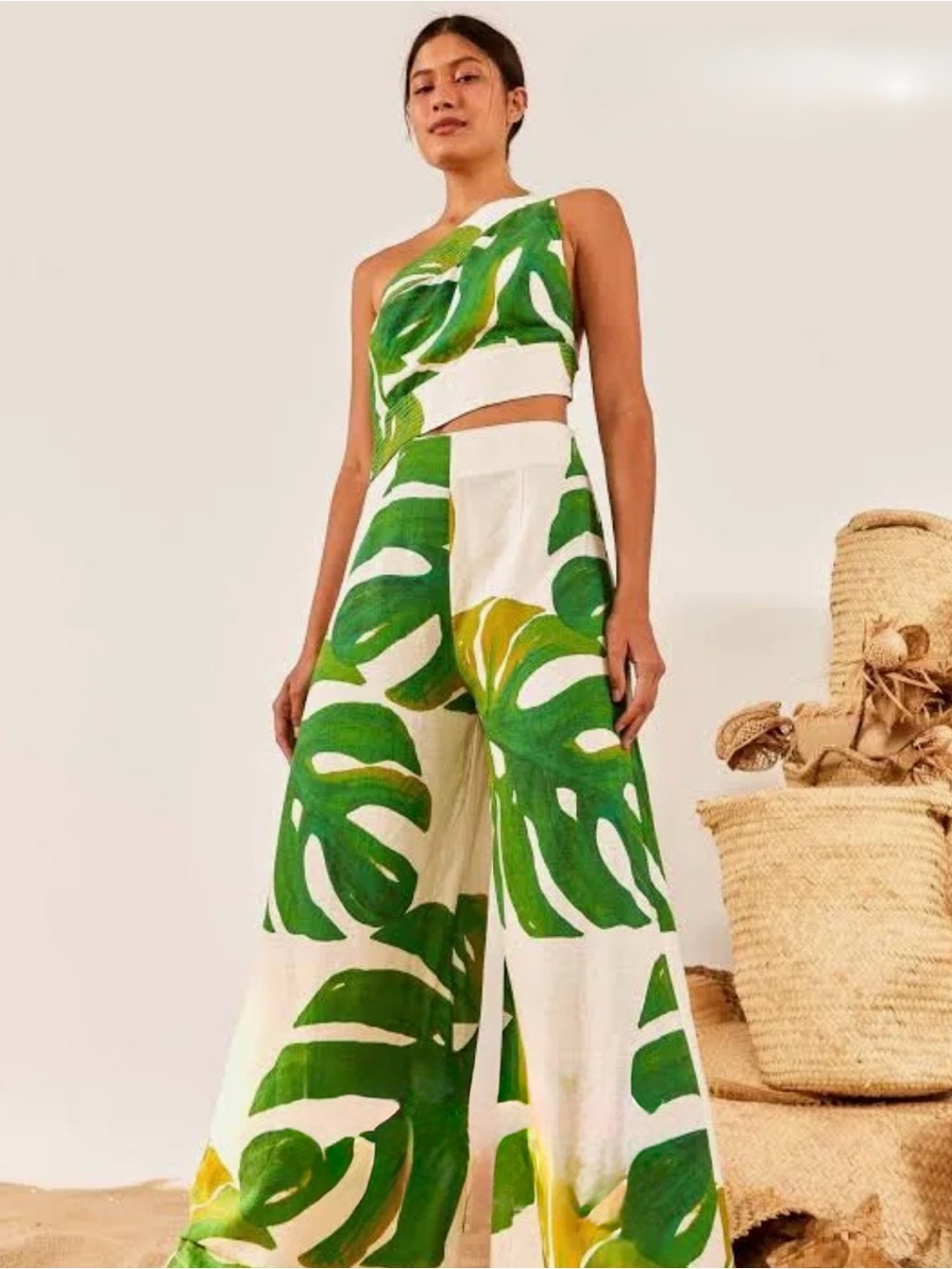 Farm Rio Monstera One-Shoulder Wide-Leg Jumpsuit - Picture 2 of 12